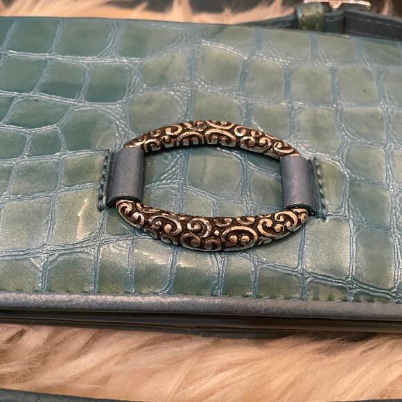 Brighton Cher Croc-Embossed Shoulder Bag Set | Turquoise Patent, Wallet + Strap - Picture 13 of 16